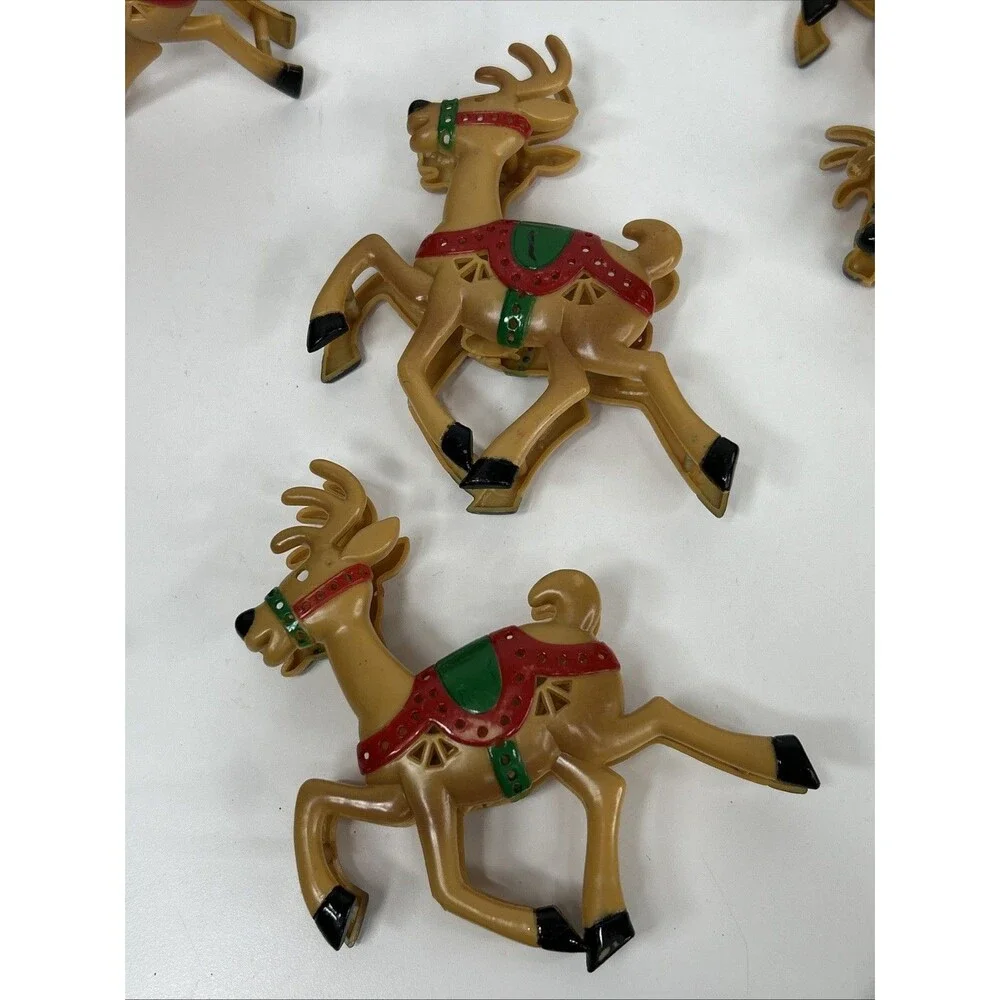 12 JSNY Reindeer Christmas Light Cover Plastic Harness Saddle Kitschy Vtg